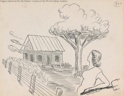 Woman and House, Artwork by Woody Guthrie Woman and House, Artwork by Woody Guthrie